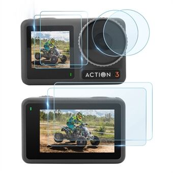 SUNNYLIFE OA3-BHM495 6 stk./sæt Skærmbeskytter i hærdet glas til DJI Osmo Action 3 Anti-ridse kamera linsefilm + skærmfilm combo