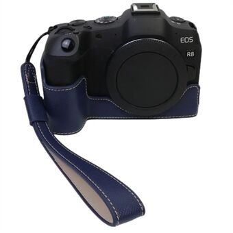 Til Canon EOS R8 PU læderkamerabase Batteriåbningsdesign Aftageligt beskyttelsescover med skulderrem