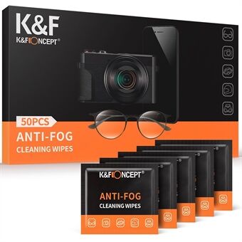 K&F CONCEPT KF08.034 50 pakke individuelt indpakket anti-dug rengøringsservietter til briller Kameralinse LCD-skærm