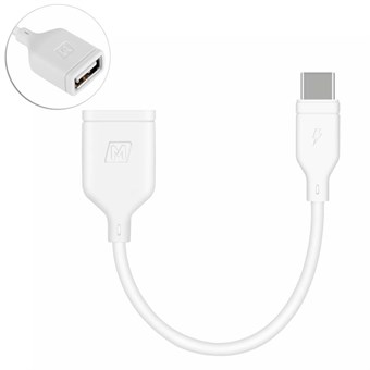 USB-C til USB Adapter - Understøtter OTG Funktion - 15 cm  - Hvid